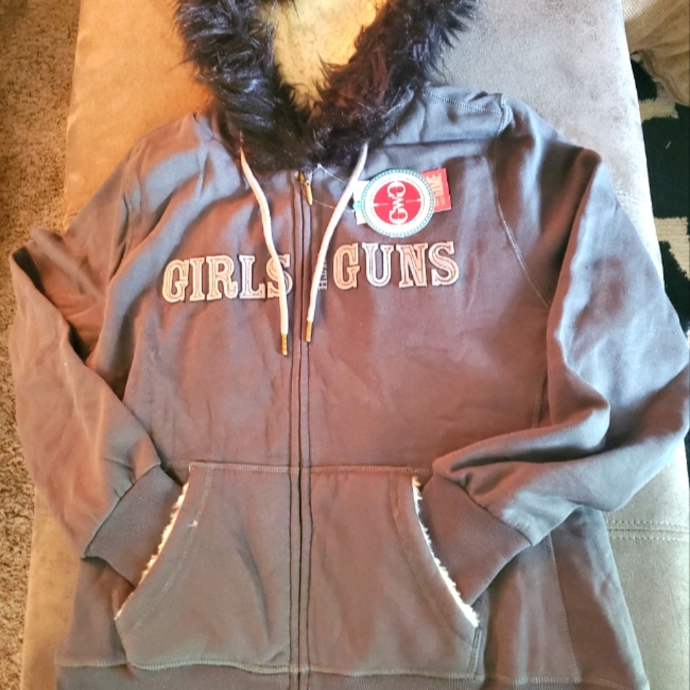 COPY - NWT Girls with Guns "fur" lined zip up hoodie size 1x
